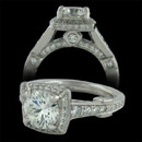 Ritani Ring 88QQ1: A breathtaking platinum and diamond engagement ring from Ritani. The ring is set with .74ct of round diamonds and a graceful square cushion halo accentuates the round center stone. Center diamond sold separately. Ritani Ring 88QQ1 jewelry