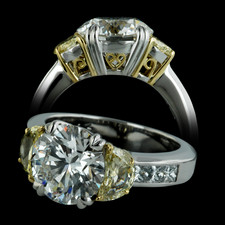 Beautiful handmade Beaudry engagement ring with heart shaped prongs, delicate scroll work, and stunning yellow diamond half moon side stones. This ring was a special custom piece and showcases the variety of fine detailing that Beaudry offers. This was a custom created piece, please call for comparison pricing information.