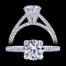 An exquisite platinum art deco inspired Michael B. engagement ring. The ring features diamond going all the way around the band. Center diamond not included.
