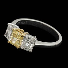 Pearlman's Bridal Three stone diamond ring with fancy canary yellow cente