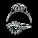 From Beverley K, this is an 18K antique style reproduction ladies engagement ring.  The center stone is bezel set and there are 0.10 carats total weight of surround diamonds.  Please call for center stone pricing. This ring is also available in platinum. 