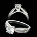 Lovely platinum and diamond engagement ring from Scott Kay.  The ring is set with .14ctw of pave diamonds.  The piece measures 4.0mm at the widest spot. Center diamond not included. Matches wedding band 85U1.