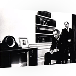 President Lyndon Johnson with a Chelsea.