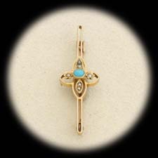 Estate Jewelry Antique gold pearl and turquoise bar pin