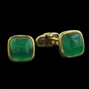 Beautiful pair of 18kt yellow gold green quartz cuff links.  These cuff links are 1/2 inch in diameter. Made in Italy