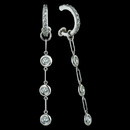 Durnell's Daily Diamond Earrings.  Daily wear, SOLO set diamond hoops with interchangeable drops.  Shown here with a triplet of round brilliants, connected by articulating, vintage-style rectangular links.  Great for dressing up or casual.