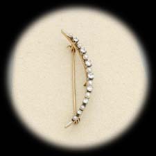 Estate Jewelry Antique Crescent pin with seed pearls and diamonds