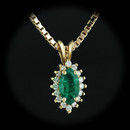 This gorgeous 18kt yellow gold Ala necklace is set with .80ctw of diamonds and .20ctw of emeralds.  The pendant is 8mm wide.