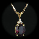 Suspended from this lovely 16 inch 14kt yellow gold box chain, a striking rhodolite oval faceted cut garnet pendant measuring 8mm wide, accented by three full cut round diamonds set above.The pendant is 18k gold, but the chain is 14k gold.
The pendant measures 20mm in height by 8.2mm in width.