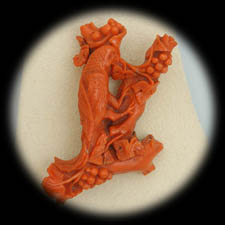 Estate Jewelry 1860's Coral Carved Pin from Italy