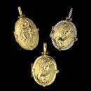 Three of the classic enhancer lockets in 18kt yellow gold; two just diamond and one with diamond and emeralds.
