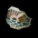 18kt yellow gold Nouveau Collection ring with 38 diamonds weighing total of .43ct with enamel.