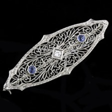 Estate Jewelry 14k Art Deco sapphire pin