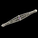 A pretty 10kt white gold natural amethyst filigree pin from the 1920.  The piece measures 2 1/4" x 8.5mm and weighs 2.3 grams.  Perfect condition
