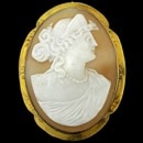 A beautiful 9K gold early 20th century antique cameo brooch/pendant. 
Very pretty carving in excellent condition,  The piece measures 39mm x 33mm and weighs 7.4 grams.  All gold is also tested by us.
