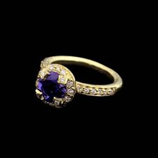SeidenGang green gold and diamond ring set with an 8mm round cut iolite center stone and accented with .40ctw in diamonds.