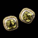 Ladies 18kt. green gold SeidenGang earrings with a white gold bezel. The center stone is a large lemon citrine and the earrings are accented by a .25ctw in diamonds.