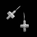 Beautiful and simple brushed platinum "crossroads" earrings with diamond center.