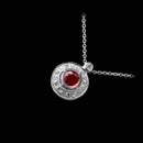This lovely 18kt white gold Beverley K pendant features a .37ct. round red ruby center surrounded by .16ctw in diamonds.