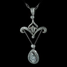 Edwardian style platinum pendant by Durnell, with .76ct Pear shape diamond drop. Delicately suspended from a fine link platinum chain.