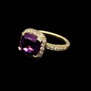SeidenGang 18kt. green gold ring with diamonds. The ring is set with a 10mm cushion cut amethyst and is accented with .52ctw in diamonds.