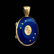 Charles Green 18kt y.g. Charles Green blue enameled locket diamonds