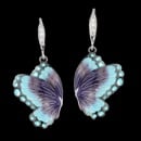 A fun and colorful pair of Nicole Barr earrings. These are vitreous Enamel on Black Rhodium Plated Sterling Silver Butterfly Wire Earrings-Purple. These measure 18mm in length. Set with White Sapphires. Rhodium Plated for easy care. These are a great art nouveau inspired design.