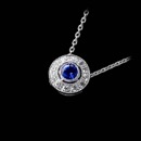 This beautiful and brilliant 18kt white gold Beverley K pendant features a .12ct sapphire surrounded by .10ctw in shimmering diamonds.