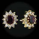 A beautiful set of 18kt gold gem ruby and diamond earrings.  The set contains 24 full cut ideal cut VS F diamonds weighing total 3/4 ct total.  These surround one each 1/2ct fine clean red Thailand ruby.  No Treatment. Closeout price is a steal!