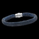 A trendy blue Silver and Silk Peter Storm Bracelet. Comes in various colors; perfect for mixing and matching. The barrel clasp is made of sterling silver. This bracelet measures 19cm(7.5'') long.