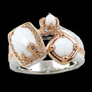 A three stone white onyx sterling silver Bellarri ring with diamond halos. The weight of the gemstones are: White Onyx-2.10ctw., Diamonds-0.16ctw. The Dimensions of the head of the ring are: 18mm x 14mm