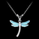 Designer: Nicole Barr - A beautiful Vitreous Enamel on Sterling Silver Dragonfly Necklace-Blue. Set with White Sapphires. The pendant measures from top of the bail approximately 15mm high and wings from end to end approximately 14mm wide. Rhodium Plated for easy care. Adjustable 18 inch chain.