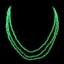 One strand of natural green emerald bead triple row faceted bead necklace.  The strand is 16. 17. & 18 inches. The beads measure 4.2mm each.  The emeralds are a nice green color and semi translucent.  The clasp is a sterling silver triple box.  Nice look and great buy.