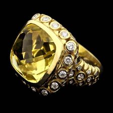 Ladies SeidenGang green gold and lemon citrine ring with .72ctw in accent diamonds.