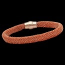 A chic orange Silver and Silk Peter Storm Bracelet. Comes in various colors; perfect for mixing and matching. From the Rotolo collection of Peter Storm. The barrel clasp is made of sterling silver. This bracelet measures 19cm(7.5'') long. Matching Blue Silk bracelet is SKU 07OO4
