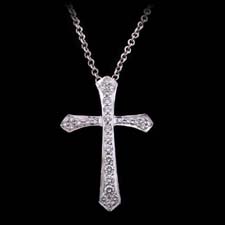 Honora 18kt white gold and diamond cross pendant set with .45ctw in diamonds, Length approximately 29mm and 19mm wide, 18kt white gold 18 inch chain.
