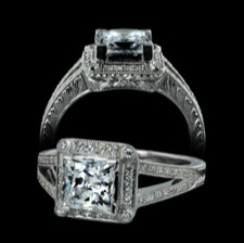 Beverley K 18kt gold diamond halo engagement