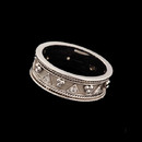 An Eli 18kt white gold 6.5mm Etruscan band with .12cts in diamonds. Beautiful detail and wir ework. Ring size 6.5 Regular retail $1,995.00
