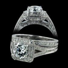 Beverley K 18kt white gold split shank diamond halo engagement