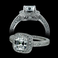 Beverley K 18kt gold asscher diamond halo engagement