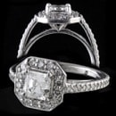 A very beautiful handmade platinum diamond ring.  The center diamond is a .86ct square emerald cut SI1 clarity and F color.  Surrounding the diamond and totally around the ring are 48 full cut diamonds weighing .80ct VS F quality. The ring is a size 5 1/2.  The ring is 10.5mm at the top and the shank is 2.0mm.  This is a really pretty piece virtually in new unused condition.