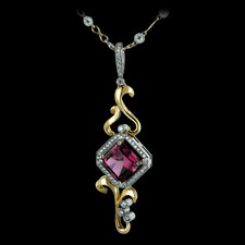 From Durnell's Pacific Waves Collection, a 3.53ct Garnet Pendant, handmade in platinum and 18k yellow gold.  A soft blend of contemporary design and vintage classic.  Particularly stunning when worn on a vintage link, diamond bezel chain, by Durnell.