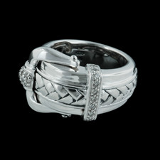 Ladies sterling silver diamond buckle basketweave ring from Scott Kay Sterling, .22ctw.