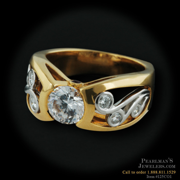 18kt yellow gold and platinum Richard Krementz ring with ...