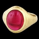 A really neat 9kt yellow gold mans/ladies synthetic ruby finger ring.  Early 20th century England.  

The ring is a size 6 3/4.  The ring measures 14.5mm north and south and tapes down to 3mm.  The ring weighs 4.4 grams. 

 Excellent condition given the age.