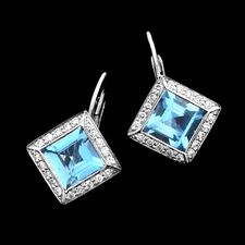 Chris Correia platinum aquamarine and diamond lever back earrings.