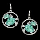 A cute Vitreous Enamel on Sterling Silver Mother and Baby Turtles Wire Earrings-Green. Set with White Sapphires. Rhodium Plated for easy care. These earrings measure 20mm in height.
