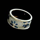18kt yellow gold blue and white enamel ring with 6 diamonds weighing .06cts