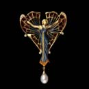 From the world of fantasy this beautiful fairy brooch emerges with fanned wings, a drop pearl and .14ctw of diamonds. This great Nouveau Collection piece can be worn as a pendant as well.
