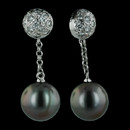 These beautiful Black Tahitian Pearl and Diamond earrings are done in 18kt white gold.  The pearls measure 9.5m each and the diamond pave' balls at the top contain .34ct. total in diamonds.